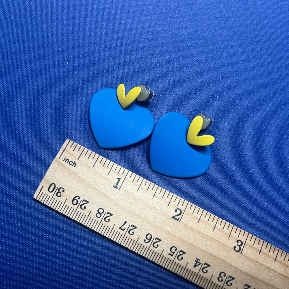 Blue and Yellow Heart Earrings